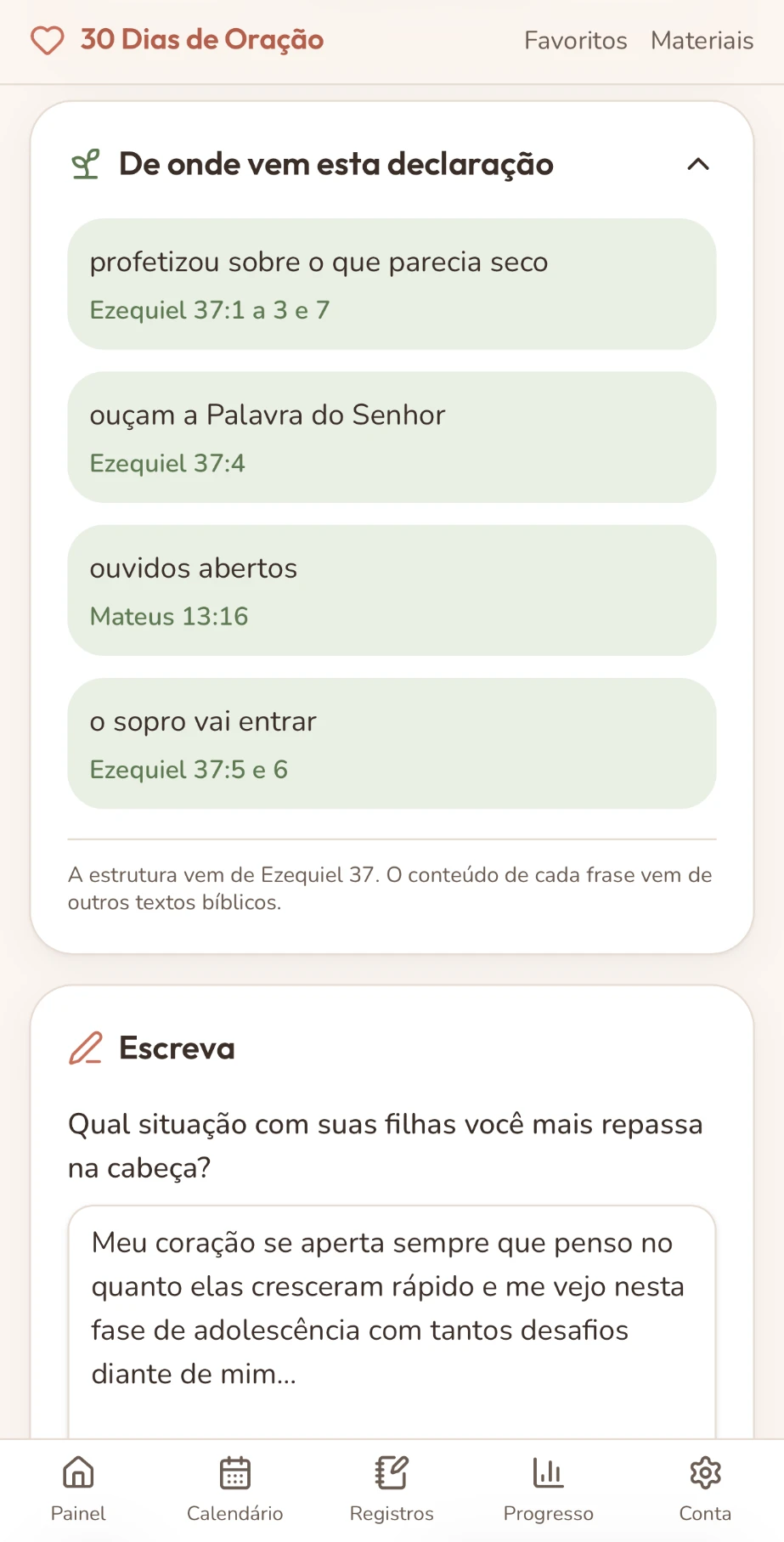 Tela do aplicativo: Seu espaço de escrita.